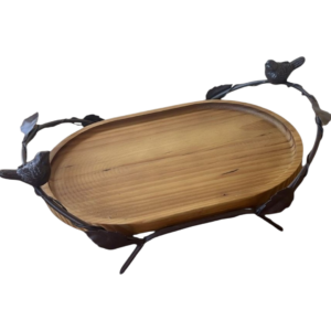 Bandeja oval madeira e ferro com pássaros