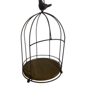 Gaiola ferro e madeira com pássaro